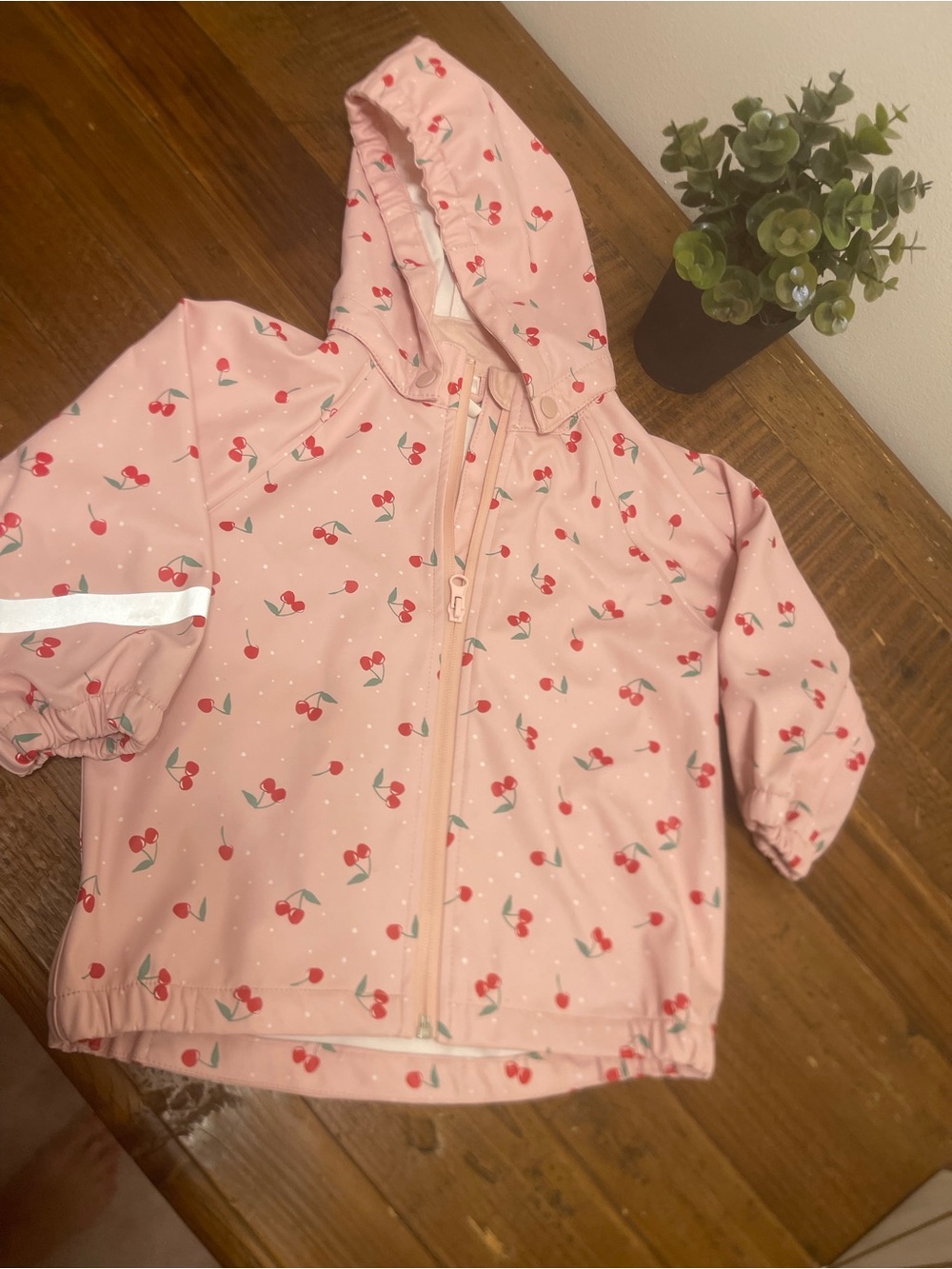 H&M Light Pink Cherry Print Hooded Coat